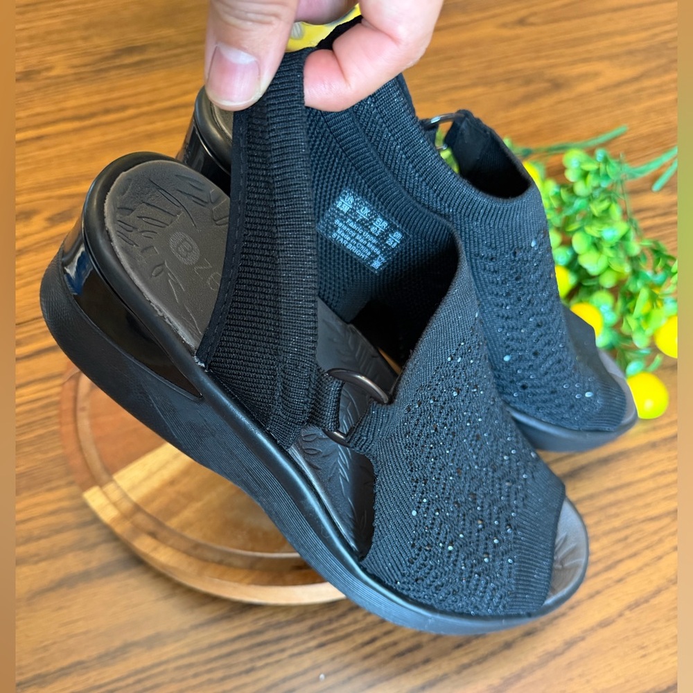 Bzees Black Knit Slingback Sandals with Sparkle